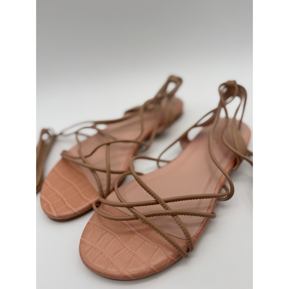 Women's‎ Strappy Sandals Nude Lace Up Flat Minimalist Size 7